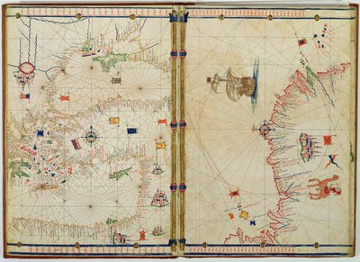 Ms Ital 550.0.3.15 fol.4v-5r Mapa de la Costa y las Islas del Mediterráneo Oriental, de las 